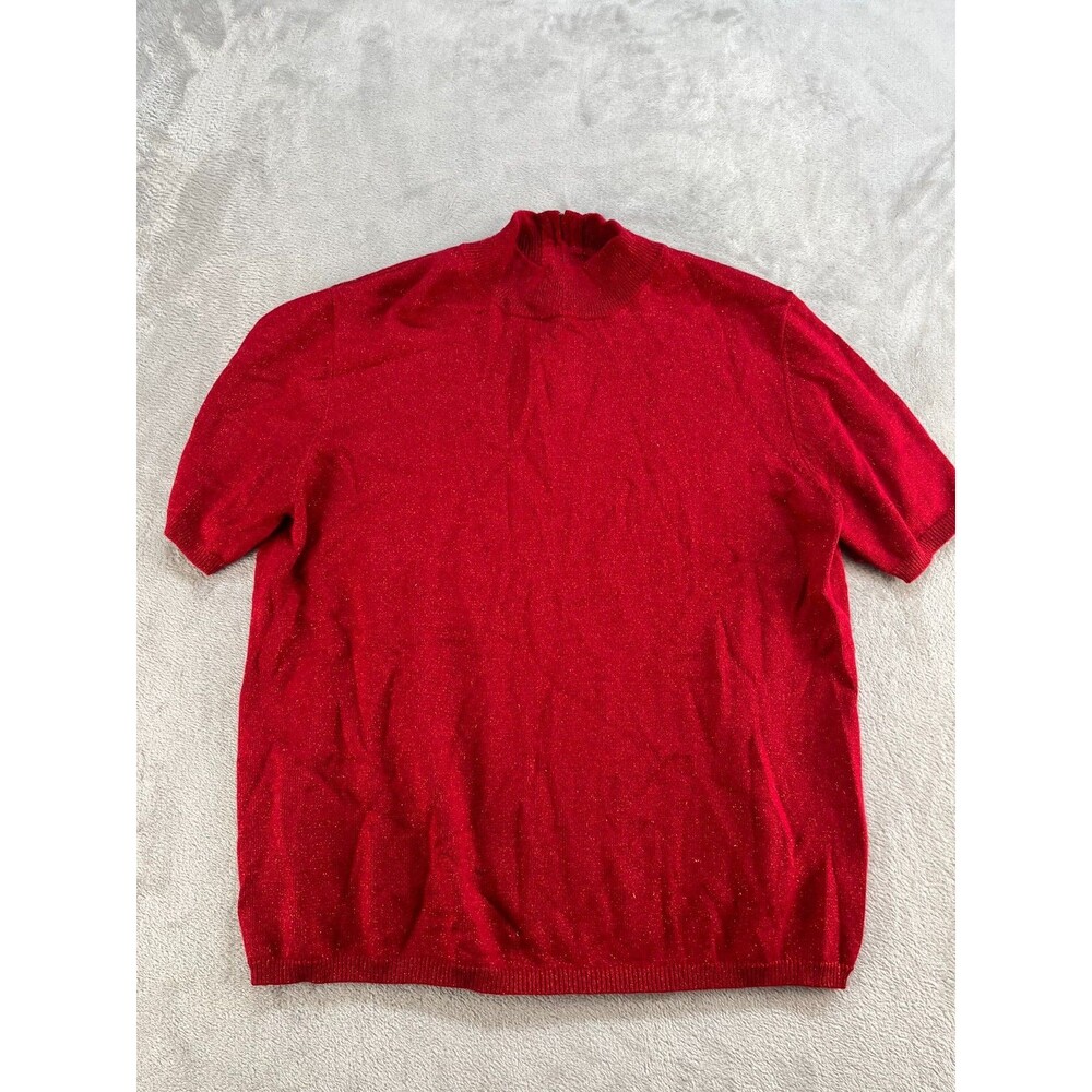 Draper's & Damon's Top Womens 1X Red Short Sleeve Mock Neck Holiday Casual